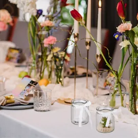 Relaxdays Windlicht, 12er Set, aus Glas, Teelichtgläser mit Schleife, innen & außen, Teelichthalter Deko, transparent