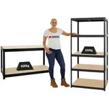Proregal Mega Deal 1x Schwerlastregal Slim Elephant M HxBxT 180 x 90 x 60 cm & 1x Höhenverstellbare Werkbank Big Dino HxBxT 90 x 160 x 60 cm Schwarz