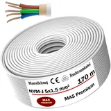 MAS Premium Feuchtraumkabel Stromkabel Mantelleitung Deutscher Marken-Elektrokabel Ring zur Verlegung über, auf, in und unter Putz, in trockenen, feuchten und nassen Räumen (NYM-J 5x1,5 mm2, 170m)