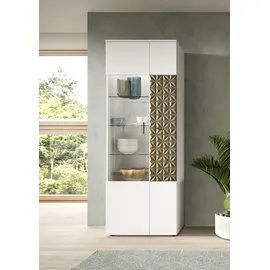 INOSIGN Vitrine INOSIGN "Vicenza, Höhe 195 cm, Ornamentabsetzung, 2 Türen, 9 Fächer", gold (weiß, goldfarben), B:70cm T:37cm, Schränke, Vitrine, 3 Glaseinlegeböden, Vitrinenschrank, Schrank, Hochschrank, Wohnschrank