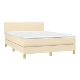 vidaXL Boxspringbett mit Matratze & LED Creme 140x200 cm Stoff