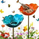Blumen Gartenstecker VogelträNke, 2026 Neu Bienen TräNke Blume, 2/3 Stück VogelträNke Metall Futterstation Vögel Gartenstecker, Bienentränken Blume für Den Garten (2 Stück-F)