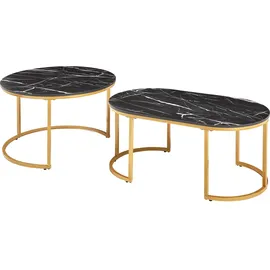 [en.casa] Satztisch Oppeerg 2er Set Marmoroptik, schwarz/Gold