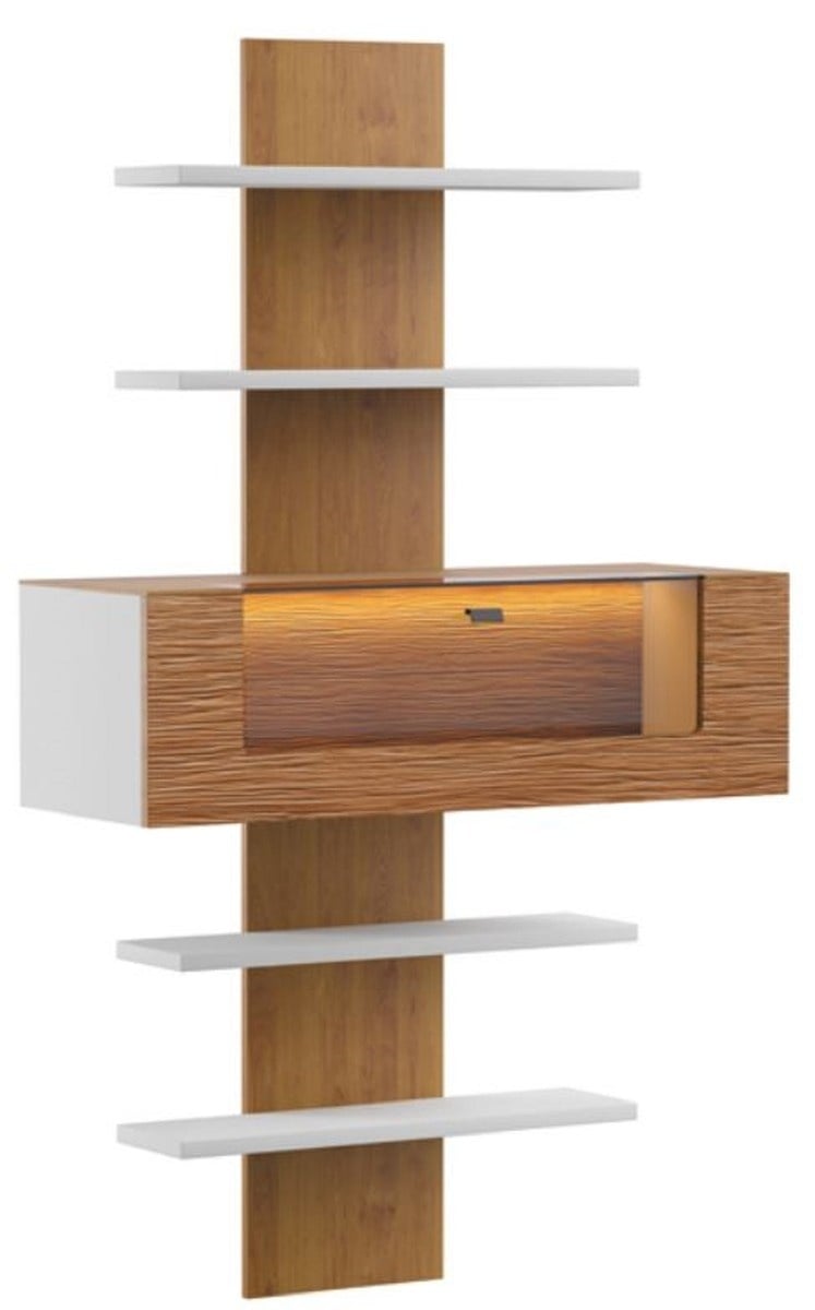 Casa Padrino Wandregal Braun / Weiß 110,6 x 40,4 x H. 193,4 cm - Moderne Beleutetetes Massivholz Wandregal - Moderne Wohnzimmer Möbel