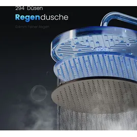 EMKE Duschsystem mit Thermostat Duschset mit 40cm Thermostatische Platte, Brausestange, Handbrause mit 4 Strahlstärken,Regendusche mit Armatur, Anthrazit Matt