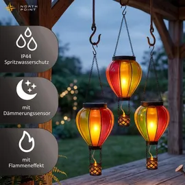 NORTHPOINT Solarleuchte 3er Set 40,0 cm hängend bunt warmweiß Flammeneffekt Dämmerungssensor