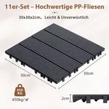 66 Stück Terrassenfliesen 6 qm, 30x30cm Kunststoff Fliesen Klickfliesen Balkonfliesen Holzoptik Gestreift, Wetterfest, Anti-Rutsch, Anthrazit