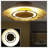 ETC Shop LED Deckenleuchte gold Wohnzimmerleuchte Esszimmerlampe, weiß patiniert, 12W 960lm 3000K, DxH 34,5 x 7,3 cm
