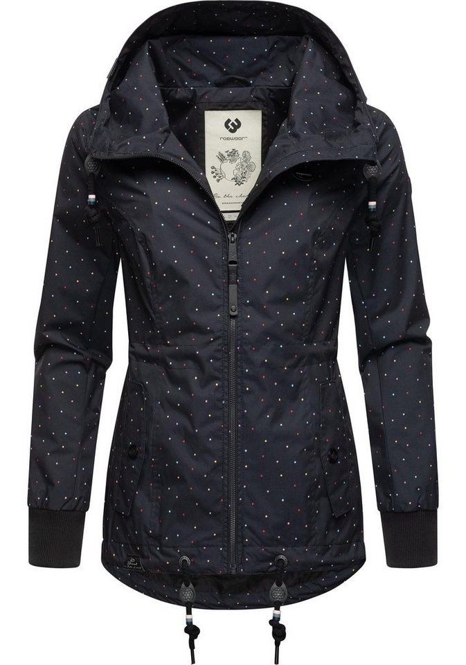 Ragwear Outdoorjacke Danka Dots stylische Übergangsjacke mit großer Kapuze schwarz XS (34)