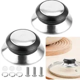 RDTOK 2 Stück Universal Topfdeckelgriff aus Edelstahl, Hitzebeständiger Topfgriffe Ersatz, Spülmaschinenfest, Für Topfdeckel & Glasdeckel, Mit Schrauben für Pfannen und Kochgeschirr