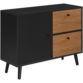 [en.casa] Sideboard Gislaved 80x30x62,5cm Schwarz/Dunkler Holzton