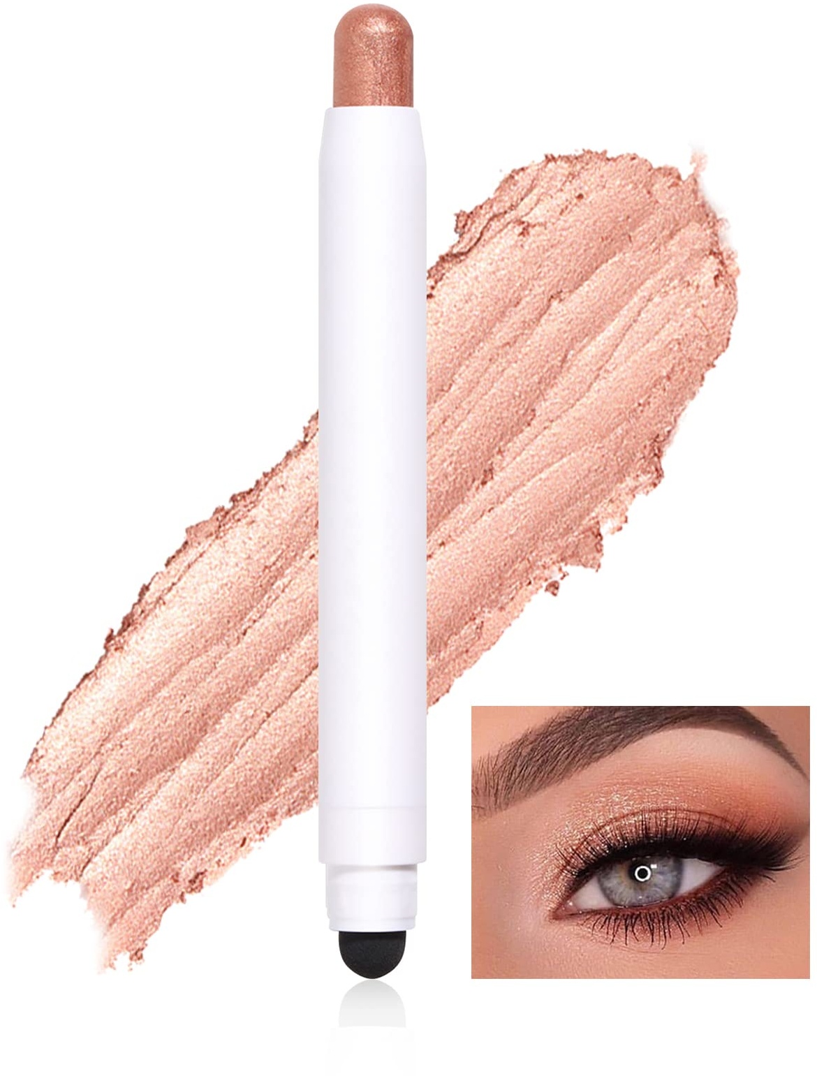 Cream Eyeshadow Pencil, Shimmer Eyeshadow Stick, Matte Eye Makeup Pen, Waterproof Long-lasting Glitter Eye Shadow Makeup with Soft Sponge Brush for Eye Makeup(01)