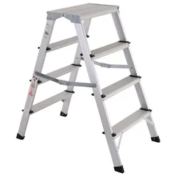 Alu-Klapptritt-Leiter, Aluminium, 2 x 4 Stufen, kompakt klappbar - 88 cm hoch, Universal-Leiter für Alltag, Raburg Skippy Groß