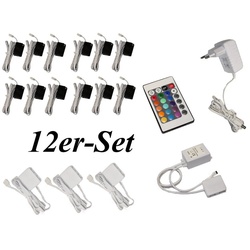 TRANGO LED Glaskantenbeleuchtung, 12er Set RGB Farbwechsel LED Glaskantenbeleuchtung 5022-12 inkl. Fernbedienung Schrankbeleuchtung I Glasbodenbeleuchtung I Vitrinenbeleuchtung, LED Clips I Möbelbeleuchtung