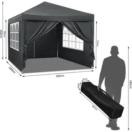 Woltu Faltpavillon 3 x 3 m inkl. 4 Seitenteile Anthrazit