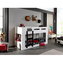 Hochbett VIPACK "Luca", weiß (weiß, schwarz), B:101cm H:121cm L:209cm, Hochbetten, bodentief, mit Lattenroste, MDF-Oberfläche