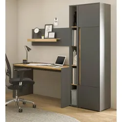 Büromöbel Set "Center" in grau matt und Wotan Eiche mit Schreibtisch, Aktenschrank und 2 x Regal für Homeoffice