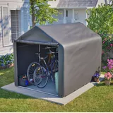 Fahrradgarage Metall & Pe Grau 160x220x165 Cm, Wasserdicht, Mit Rolltor, Belüftung Und 8 Heringen