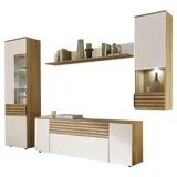 HBZ Wohnwand 4-teilig BZ 5110, Artisan Eiche Dekor, BxHxT 265x199x37 cm«, (Set, 4 St.), Vitrine inkl. LED-Beleuchtung, Lowboard, Wandboard und Hängevitrine, Weiß matt - mit LED-Beleuchtung