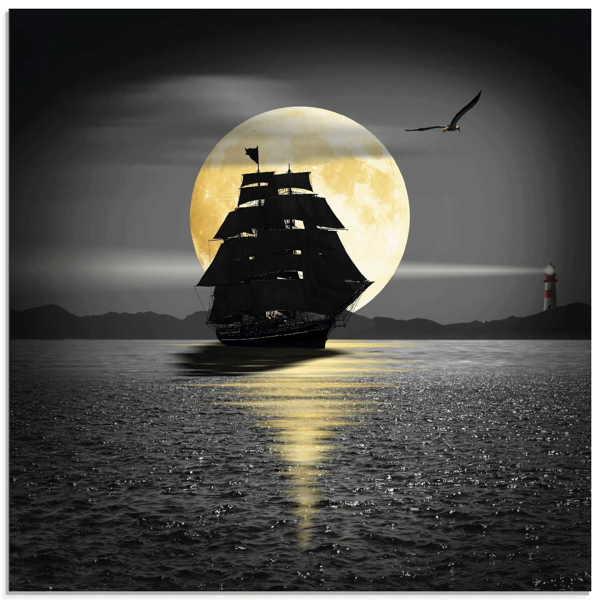Artland Glasbild »Ein Schiff mit schwarzen Segeln«, Boote & Schiffe, (1 St.), in verschiedenen Größen Artland schwarz