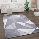 Paco Home Teppich Wohnzimmer Kurzflor Vintage Abstrakt Modern Geometrisch Rautenmuster 160x220 cm, Grau