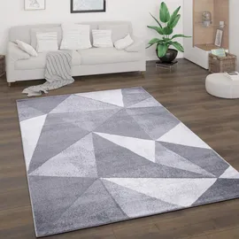 Paco Home Teppich Wohnzimmer Kurzflor Vintage Abstrakt Modern Geometrisch Rautenmuster 160x220 cm, Grau