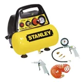 Stanley Kompressor DN200/8/6 inkl. 6 Zubehörteile - Luftkompressor 8 Bar - 6L - inkl. Luftpistole, Inflatorpistole, Spiralschlauch 5M und 3 Aufsä...