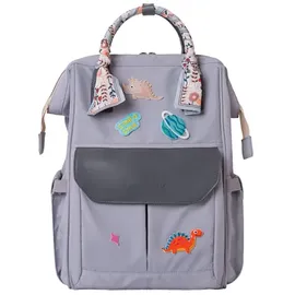 KIKKABOO Wickeltasche Myla Rucksack, Wickelunterlage, abnehmbare Abzeichen Dino grau