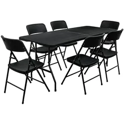Gartenmöbel Set in Rattan Optik - 180 cm Tisch mit 6 Stühlen Sitzgruppe Klappbar