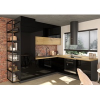 L-Form Küchenzeile FLORENCE Arbeitsplatte 248x245cm lava - schwarz eiche artisan