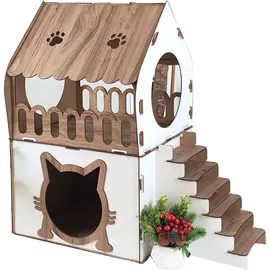 Jungengel XL Katzenhaus Katzenhäuschen Katzenhütte Katzenhöhle Stecksystem Katzenbett NEU - Weiß/Braun