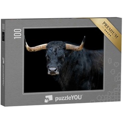puzzleYOU Puzzle Porträt eines Stieres mit schwarzem Hintergrund, 100 Puzzleteile, puzzleYOU-Kollektionen Stiere