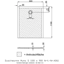 Hoesch Muna S 110x90x3cm, weiß, Antirutsch