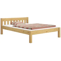 Erst-Holz Futonbett Doppelbett 140x200 Bettgestell Kiefer Natur Massivholz Rollrost Matratze 60.38-14 M