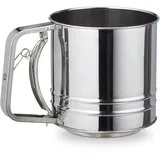 Relaxdays Einhand Mehlsieb, große Füllmenge, für Mehl, Puderzucker, Kakao, Ø 12,5 cm, XL Backsieb, Edelstahl, silber 10027709