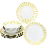 Mambocat Split gelb 12tlg Tafelservice Porzellan Speiseteller Suppenteller Streifen