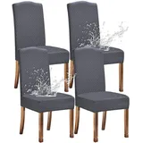 KELUINA Stretch wasserdichte Jacquard mit langem Gitter Esszimmer Stuhlhussen Home Decor, Stuhlhussen für Esszimmerstühle(Grau,4 Stück)