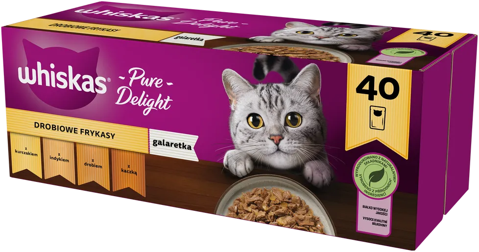 WHISKAS Adult Sachets 40 x 85 g Geflügelfrikadellen - Nassfutter für ausgewachsene Katzen, in Gelee (Stücke mit: Huhn, Pute, Geflügel, Ente) (Rabatt für Stammkunden 3%)