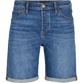 JACK & JONES "JJIORIGINAL mit stylischem Aufschlag und Knopf", Herren, Gr. L, N-Gr, blau denim pack:am 365, Web, Obermaterial: 98% Baumwolle, 2% Elasthan, unifarben, regular fit kniefrei, Hosen Shorts, mit stylischem Aufschlag