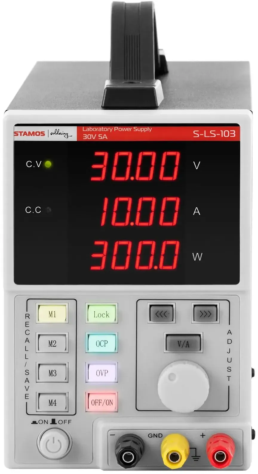 Stamos Soldering Labornetzgerät - 0 - 30 V - 0 - 10 A DC - 300 W - 4 Speicherplätze - 4-stellige LED-Anzeige S-LS-103