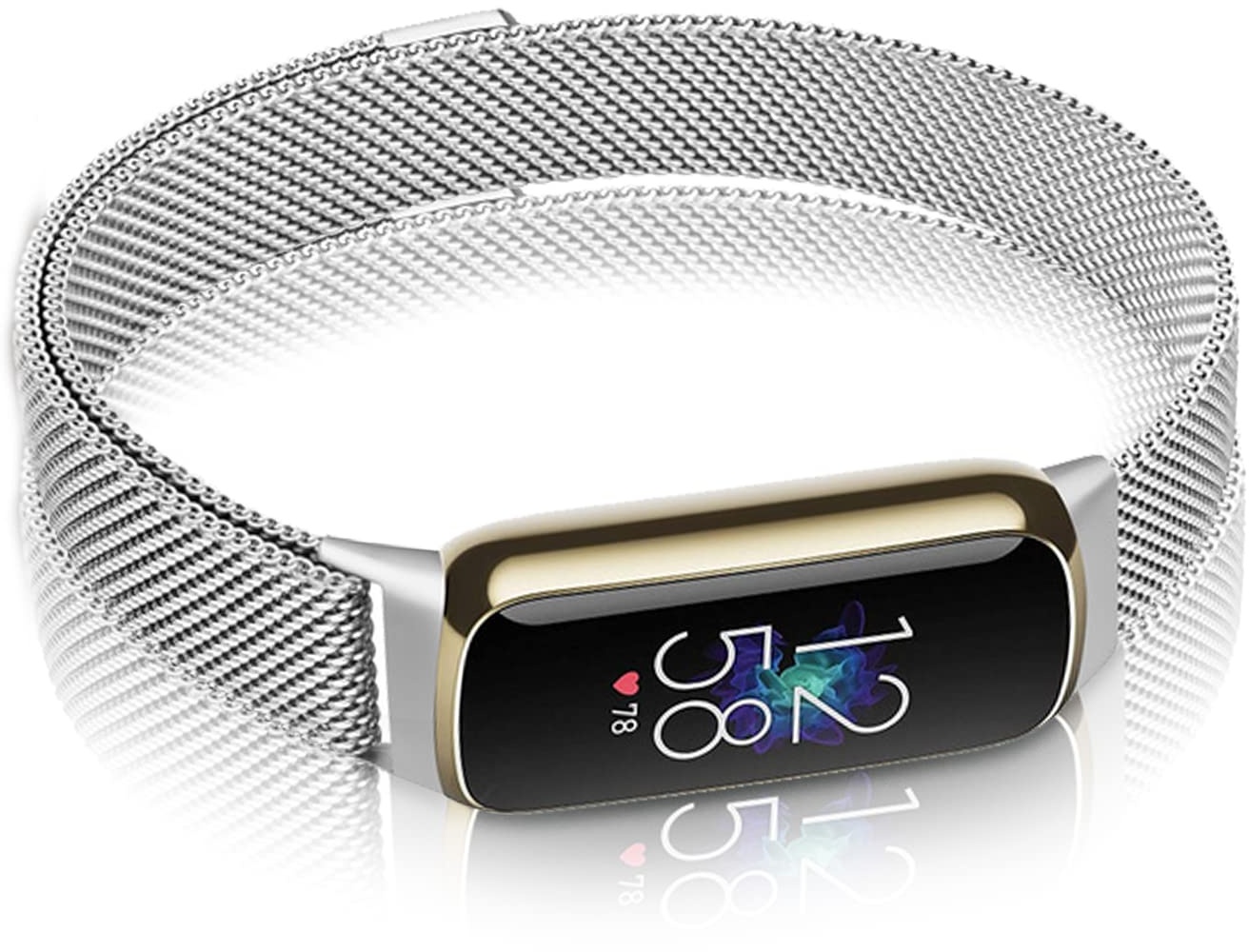 Metall Armband Kompatibel mit Fitbit Luxe Armband Edelstahl Ersatz Mesh mit Magnetische Für Herren Damen Uhrenarmband Für Fitbit Luxe (Silber)