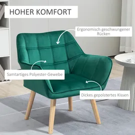 Homcom Einzelsessel Armlehnsessel Relaxsessel mit Holzbeine, Samtoptik, Grün