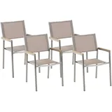 Gartenstuhl mit Armlehnen 4er Set Edelstahl Stoffbezug beige stapelbar Grosseto