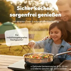 Medion IC10S Induktionskochplatte, 1 Platte Induktionskochfeld, extra flach, 2100 Watt, 1 Kochplatte, 8 Automatikprogramme und DIY, LED Display, Touchbedienung, Kristallglas-Oberfläche