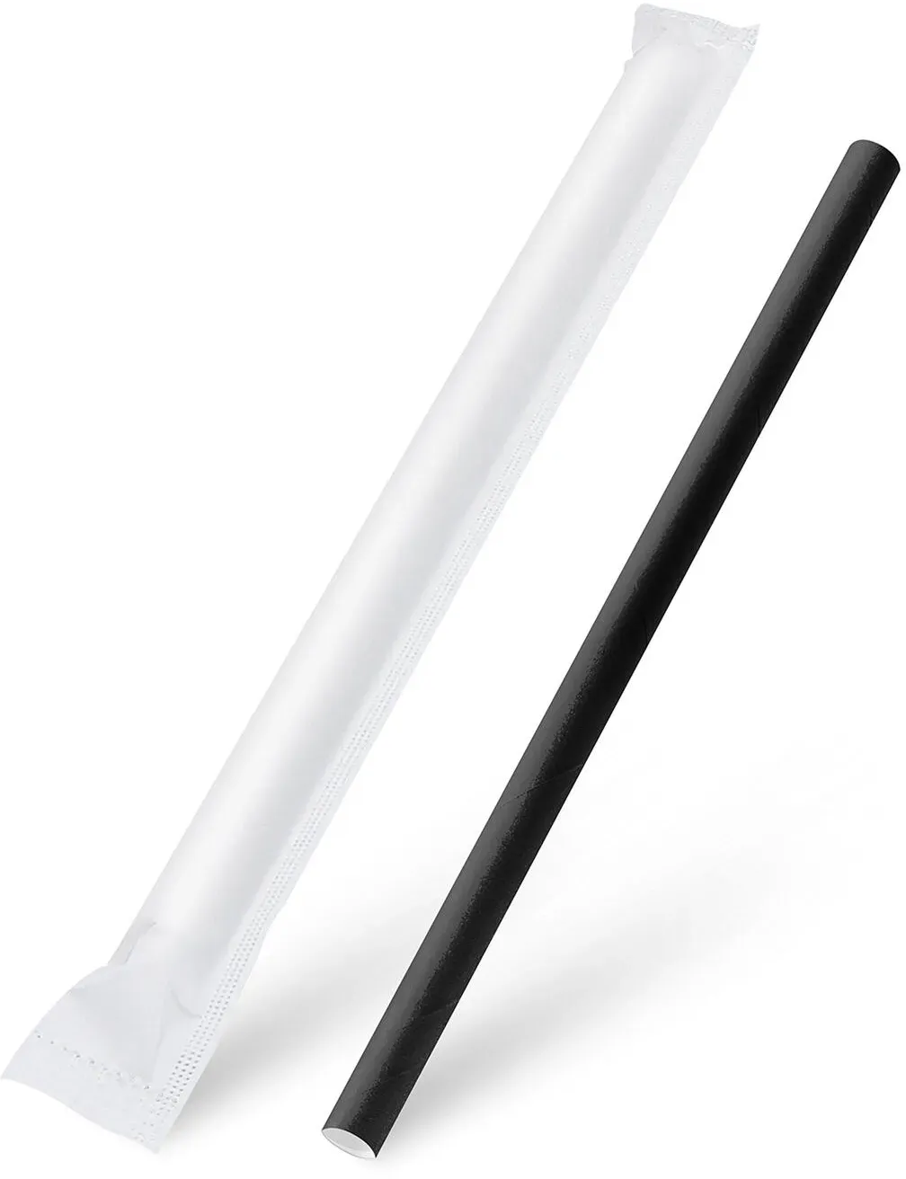 Papiertrinkhalme für BUBBLE TEA JUMBO schwarz, einzeln gehüllt 21cm O12 mm, 100 Stk.