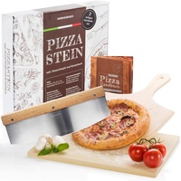 Dimono Pizzastein Backstein Brotbackstein, (Pizzaofen Set, Pizzaschieber & Rezeptbuch), temperaturbeständig bis 900°C bunt