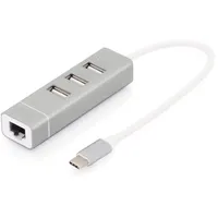 Digitus USB2.0 3-Port HUB & Fast Ethernet LAN-Adapter mit Typ-C Anschluss