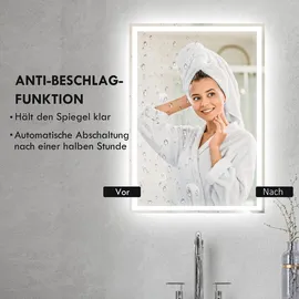 Homcom Badspiegel mit LED-Leuchte, 70 x 50 cm Wandspiegel - Silber