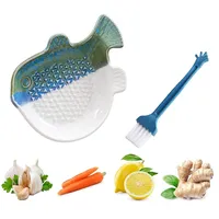 Kleine Fische knoblauchreibe Keramikreibe mit Pinsel, Keramik Ingwerreibe für Knoblauch,Ingwer,Kurkuma,Spülmaschinenfest,12 * 9 * 3cm