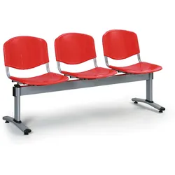 Kunststoff-Wartezimmerbank, Traversenbank VERONA, 3-sitzig, rot